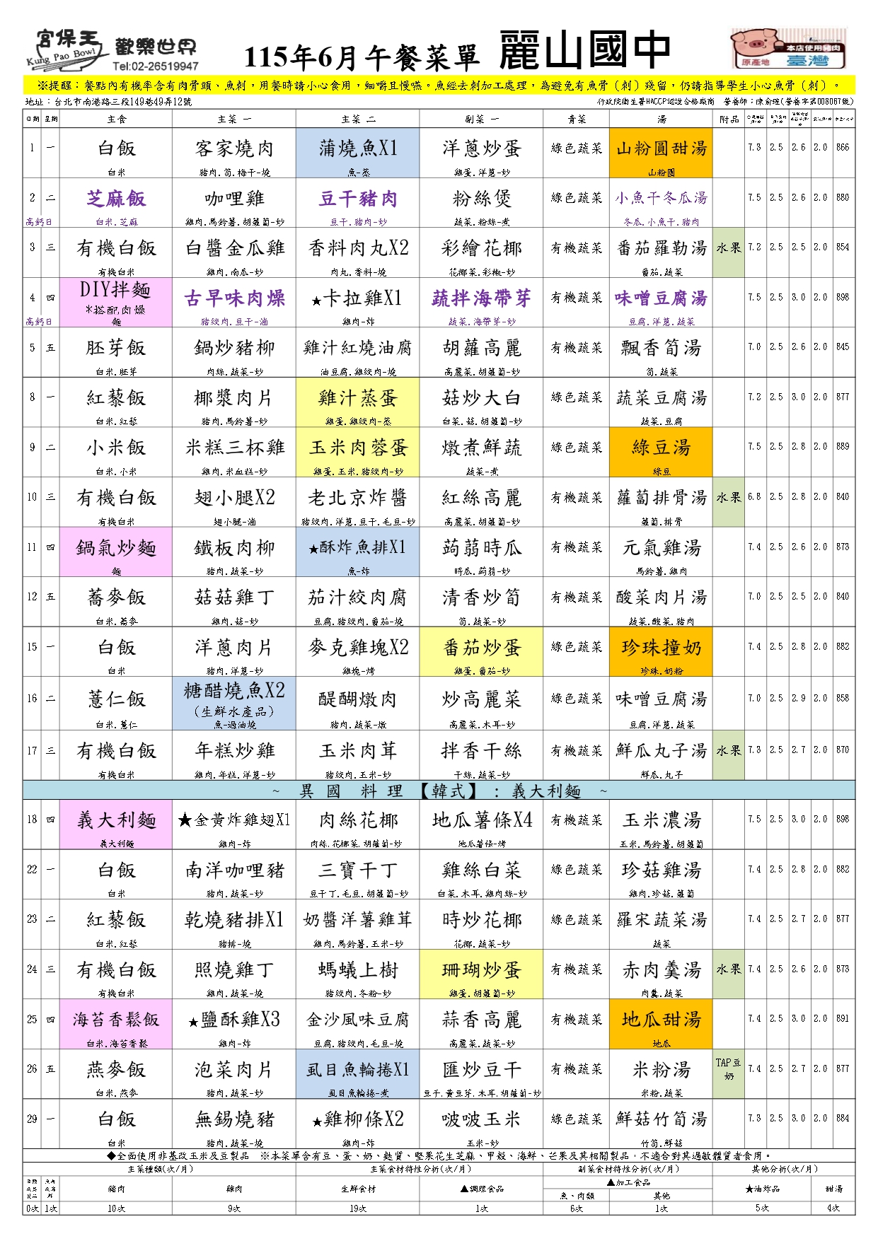 115年6月菜單
